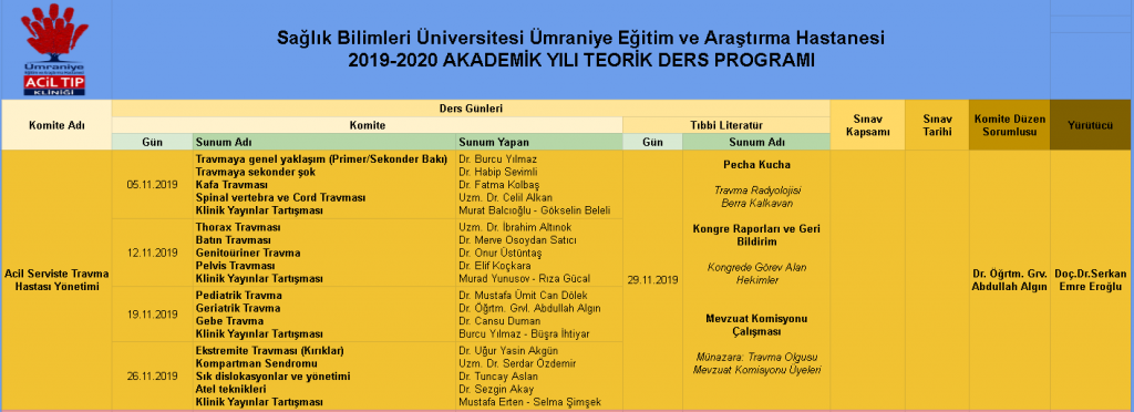 Kasım Ayı Komite Ders Programı